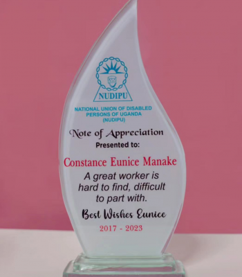 Appreciation award to Manake Constance Eunice for her service towards NUDIPU 
(2017 - 2023)